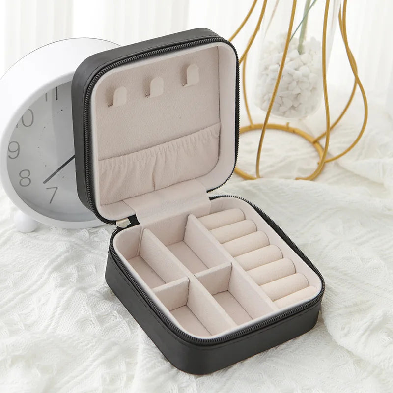 Single Layer Leather Jewelry Box for Ladies - Classic Black, Pure White, and Fashion Pink Options