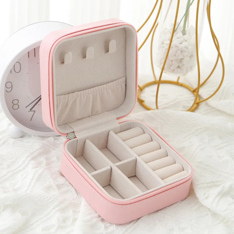Single Layer Leather Jewelry Box for Ladies - Classic Black, Pure White, and Fashion Pink Options