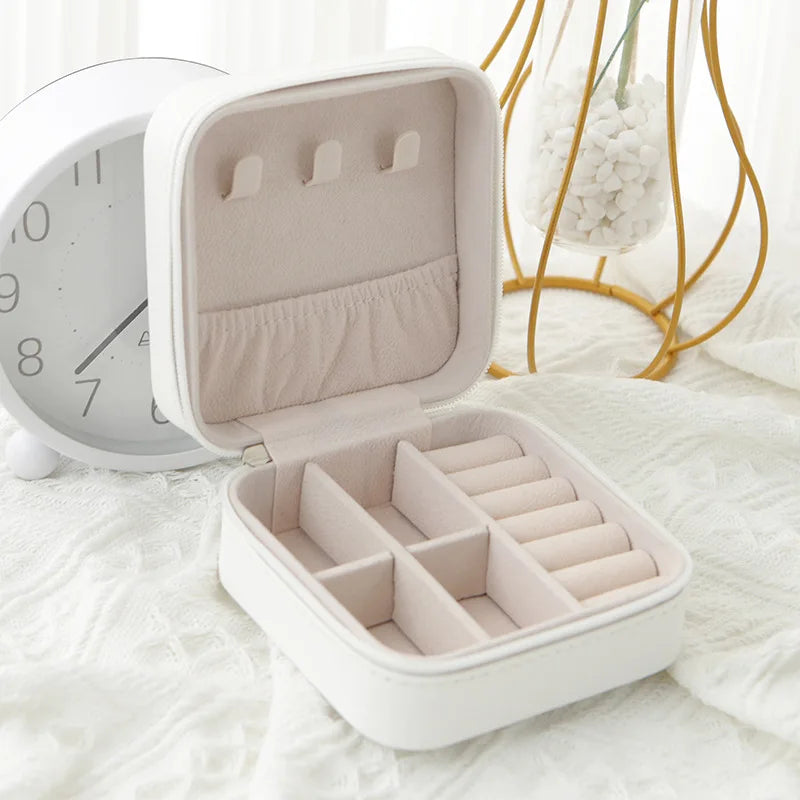 Single Layer Leather Jewelry Box for Ladies - Classic Black, Pure White, and Fashion Pink Options