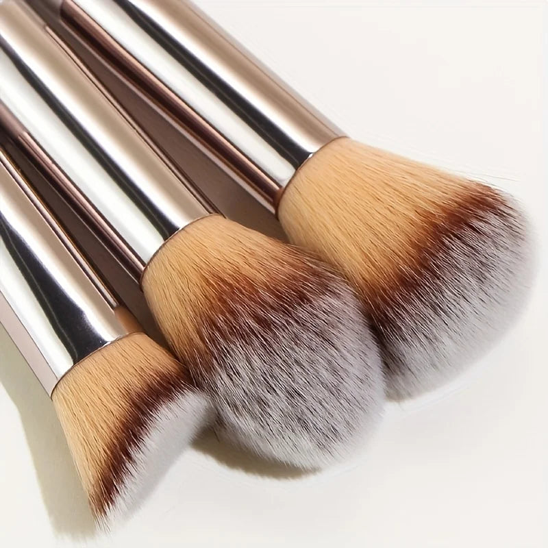 10-Piece Professional Champagne Gold Makeup Brush Set for Foundation, Loose Powder, Blush, Concealer, and Eye Shadow