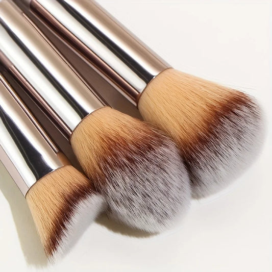 10-Piece Professional Champagne Gold Makeup Brush Set for Foundation, Loose Powder, Blush, Concealer, and Eye Shadow