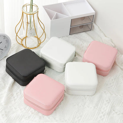 Single Layer Leather Jewelry Box for Ladies - Classic Black, Pure White, and Fashion Pink Options