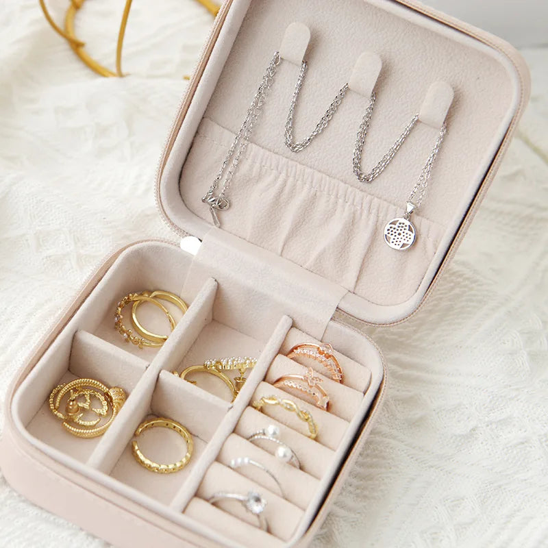 Single Layer Leather Jewelry Box for Ladies - Classic Black, Pure White, and Fashion Pink Options